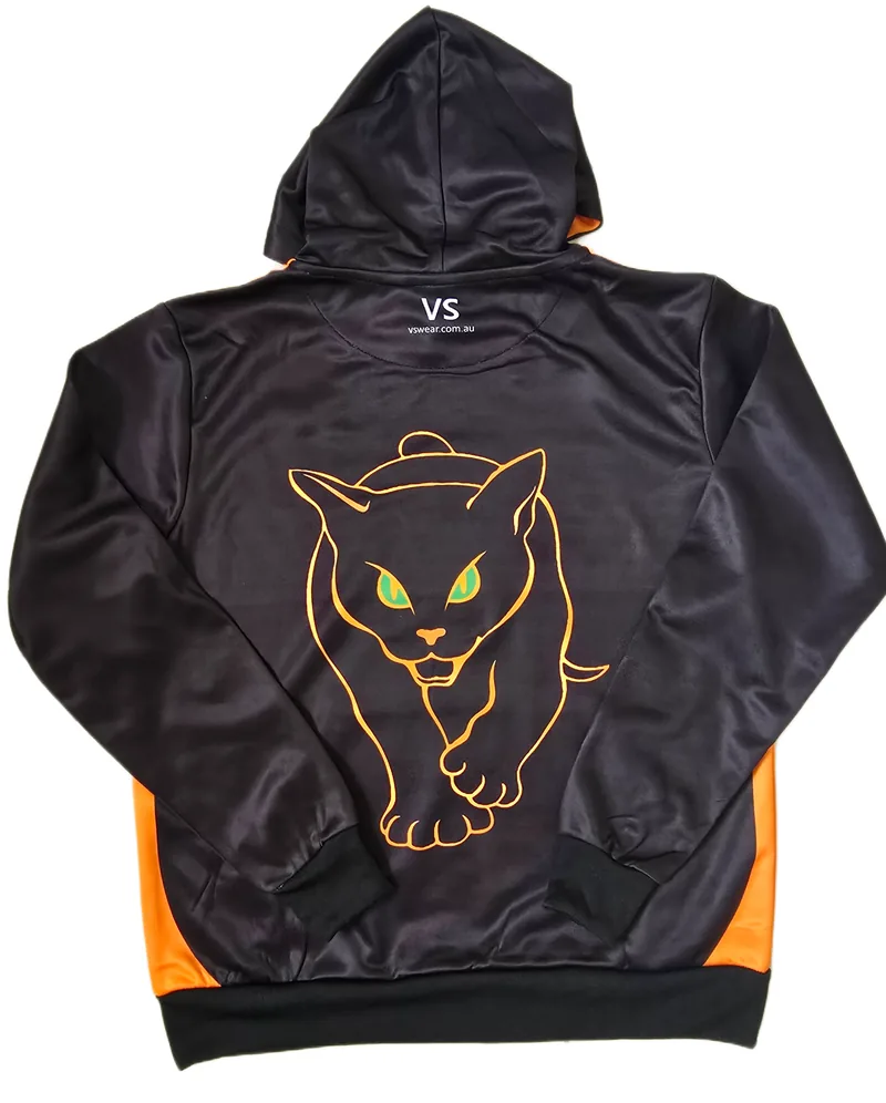 Black Cats Softball custom sublimated hoodie, made by CustomHoodie (VS Wear)